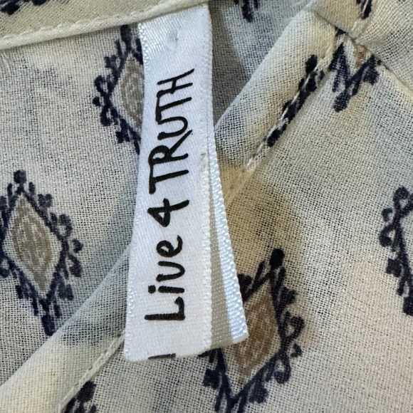 Live & Truth Large Shirt Top White Paisley Slit Long Sleeve Keyhole Scoop Neck - Picture 8 of 9